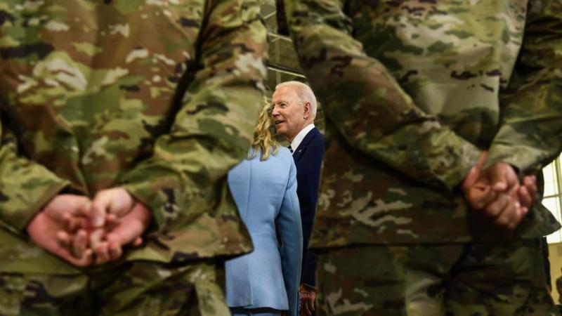 Biden with troops in Eustis, Va., May 28