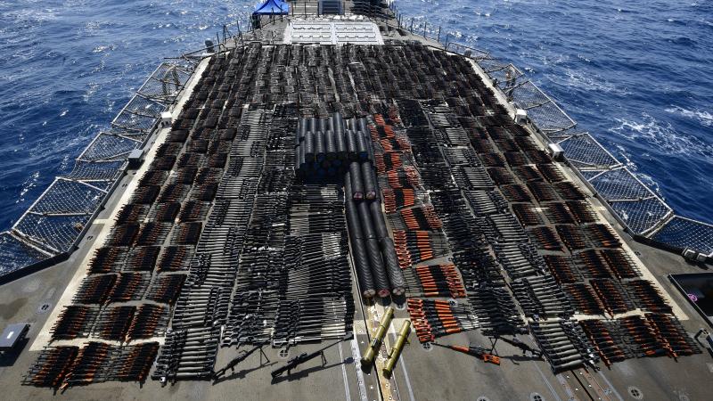 Illicit weapons interdicted by USS Monterey from a stateless dhow