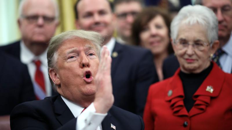Then-President Trump speaks during signing of Criminal Justice Reform Bill in December 2018