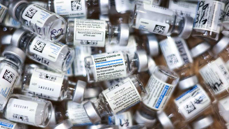Used vials of Johnson & Johnson COVID-19 vaccine in March 2021 in Colorado