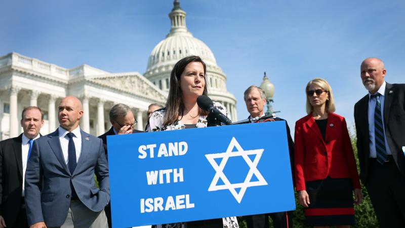 Republican House Conference Chair Rep. Elise Stefanik (R-NY), joined by fellow House Republicans, speaks on the current conflict between Israel and the Palestinians on May 20, 2021 in Washington, DC.