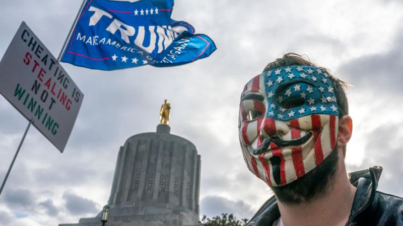 Protester at Oregon State Capitol, 2020.
