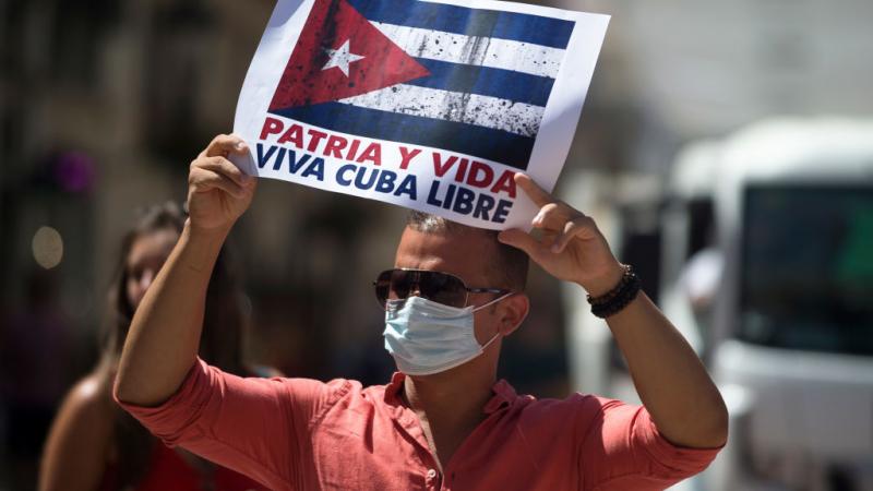 Pro-Cuba protester demanding freedom for Cuba.