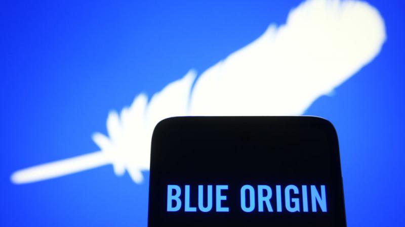 The logo of Jeff Bezos' Blue Origin aerospace company