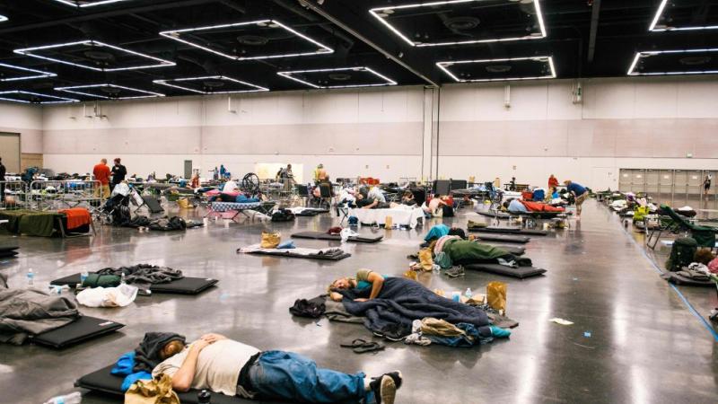 Oregon Convention Center cooling station in Portland June 2021 due to heatwave.