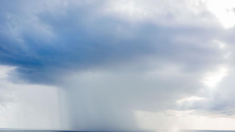 Storm clouds and rainy weather over Atlantic Ocean in Florida, Miami Beach in 2020. 