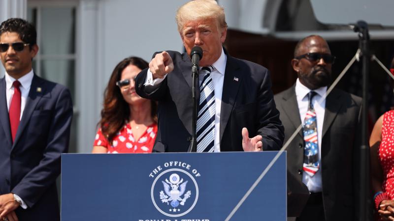 Former U.S. President Donald Trump speaks during a press conference announcing a class action lawsuit against big tech companies at the Trump National Golf Club Bedminster on July 07, 2021 in Bedminster, New Jersey.