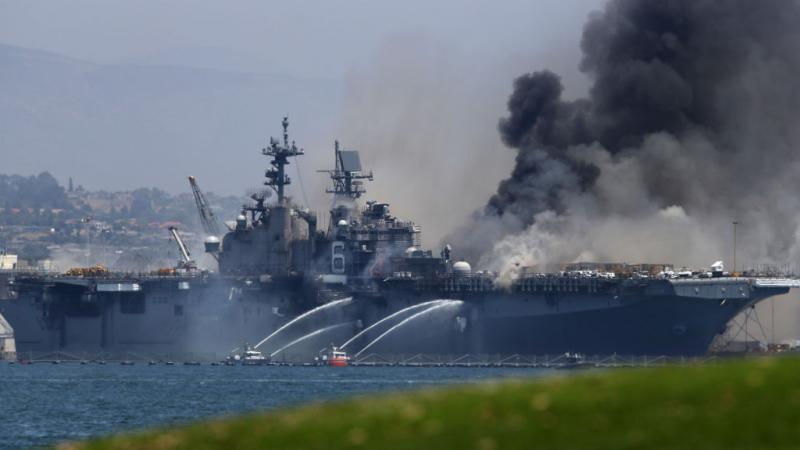 USS Bonhomme Richard on fire in San Diego.