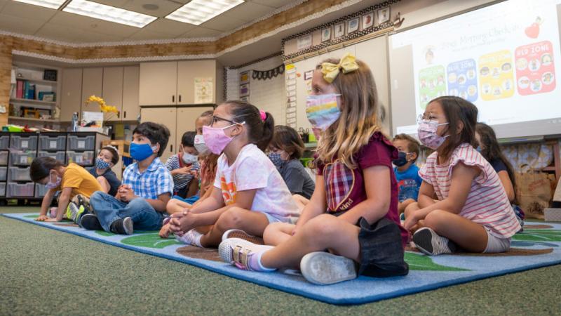 Kindergartners in face masks