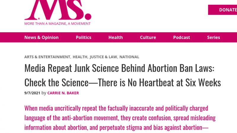 Ms. magazine article cites embryology textbook that contradicts its claim