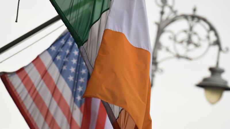 Irish and US flags in Dublin City Center. On Thursday, January 17, 2019, in Dublin, Ireland.