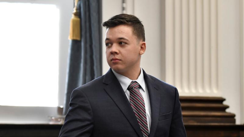 Kyle Rittenhouse looks back to the gallery during a break in testimony from Gage Groskreutz