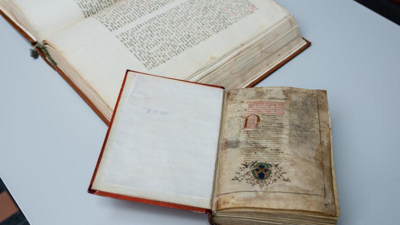 One of the oldest manuscripts of "The Divine Comedy", in the library of Dante's Center of the conventual minor friars, on March 26, 2021 in Ravenna, Italy.