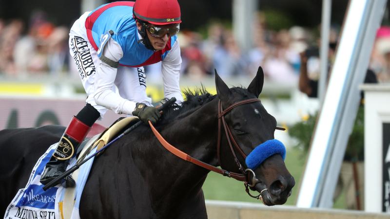 Medina Spirit, Jockey John Velazquez, 146th Preakness Stakes, Baltimore, May 15, 2021 