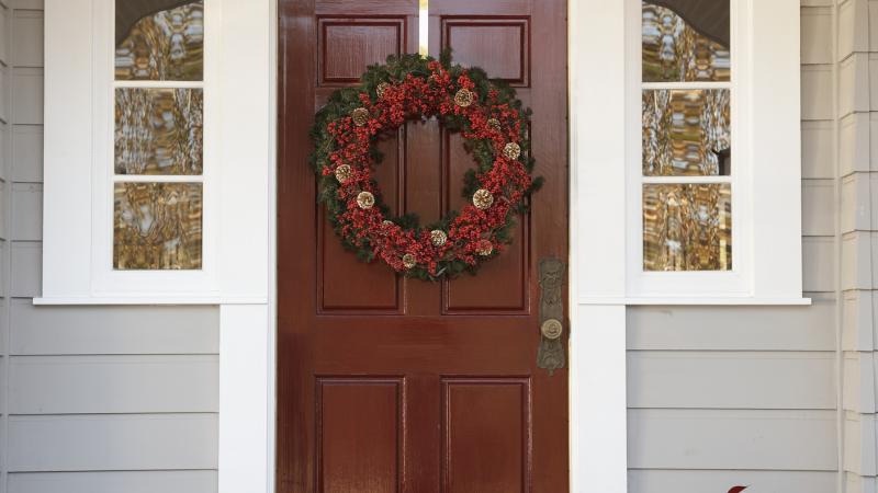 Front door with wreath
