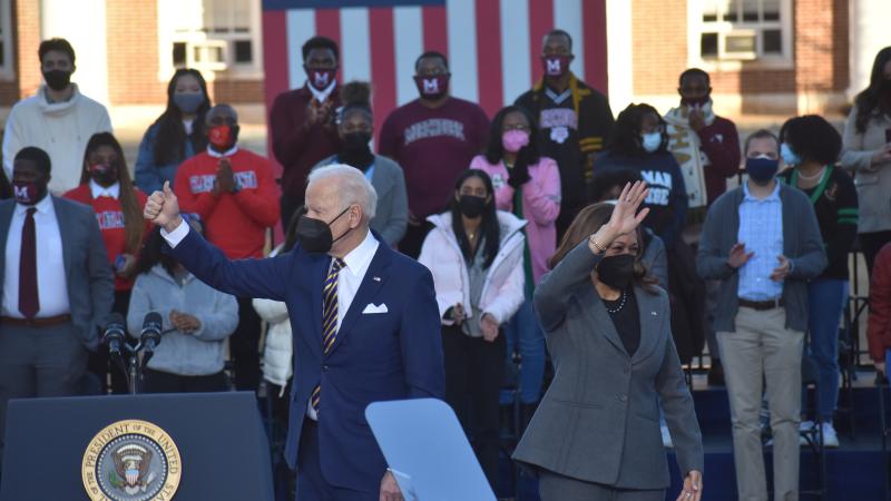 President of the United States Joe Biden and Vice President of the United States Kamala Harris speak to the American people