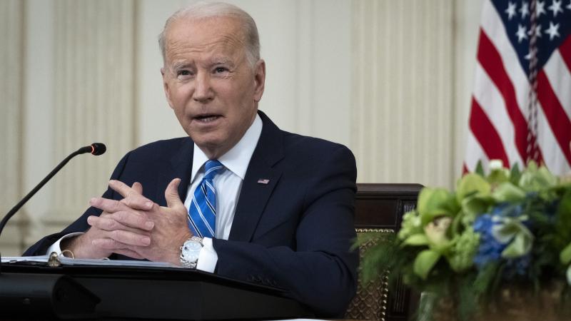 U.S. President Joe Biden speaks during a meeting with private sector CEOs in the State Dining Room of the White House on January 26, 2022 in Washington, DC.