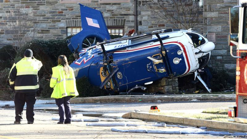 Three crew members and a patient were able to escape from this medical helicopter which crashed in front of Drexel Hill United Methodist church in Pennsylvania