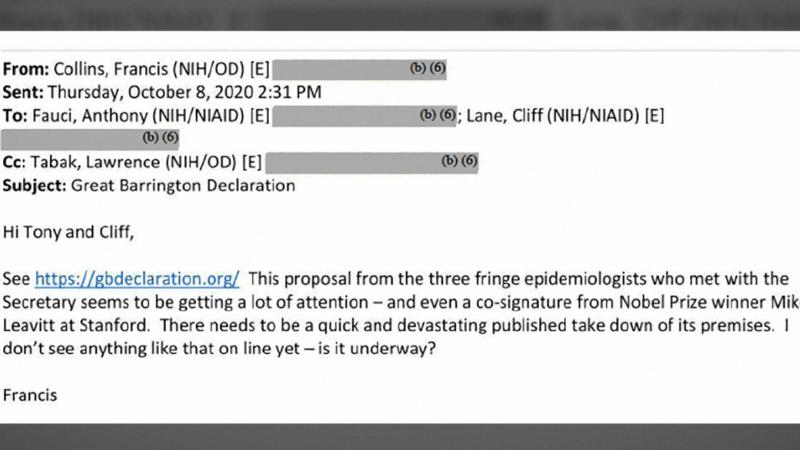 Then-NIH Director Francis Collins conspires to "take down" Great Barrington Declaration