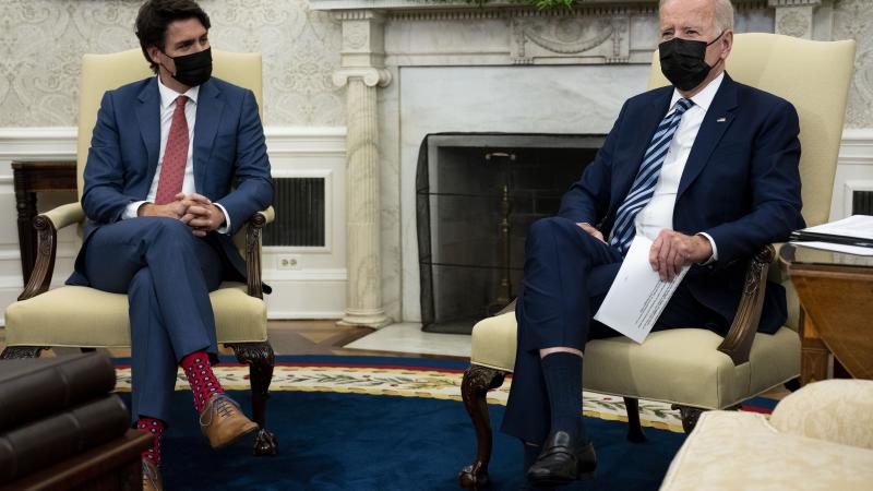 U.S. President Joe Biden meets with Canadian Prime Minister Justin Trudeau in the Oval Office of the White House November 18, 2021 in Washington, DC.