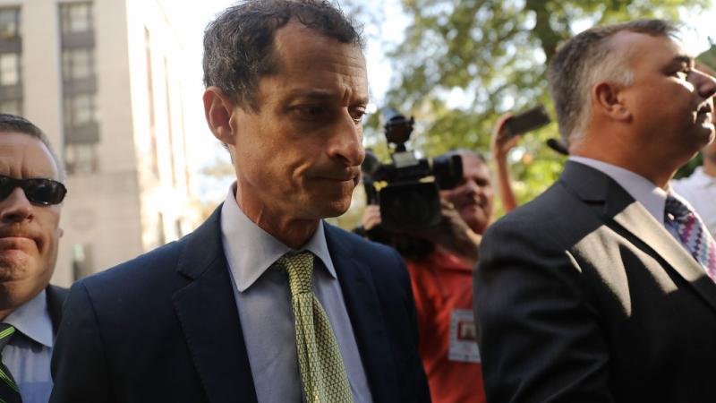 Former congressman Anthony Weiner arrives at a New York courthouse for his sentencing in a sexting case