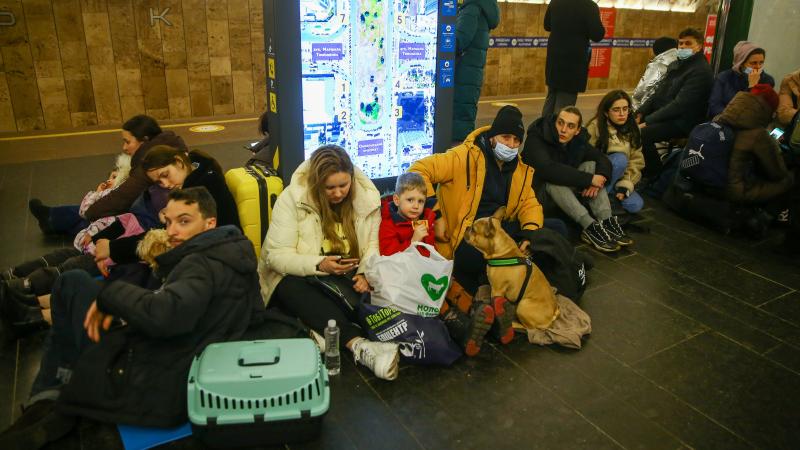 Ukrainians shelter in metro from Russian missiles, Feb. 24, 2022