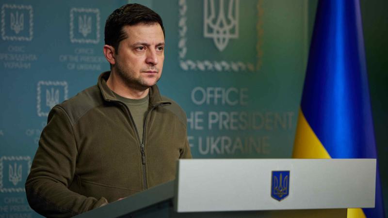 Ukraine's President Volodymyr Zelenskyy holds a press conference on Russia's military operation in Ukraine, on February 25, 2022 in Kyiv.