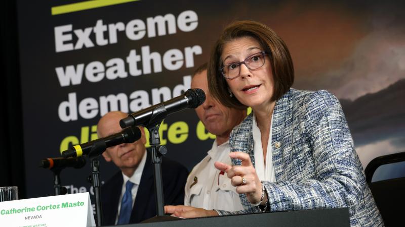 U.S. Sen. Catherine Cortez Masto (D-NV) participates in a discussion on climate change-fueled extreme weather and its impact on local communities on July 22, 2021 in Washington, DC.