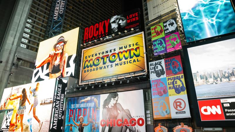 Signage for Broadway theaters