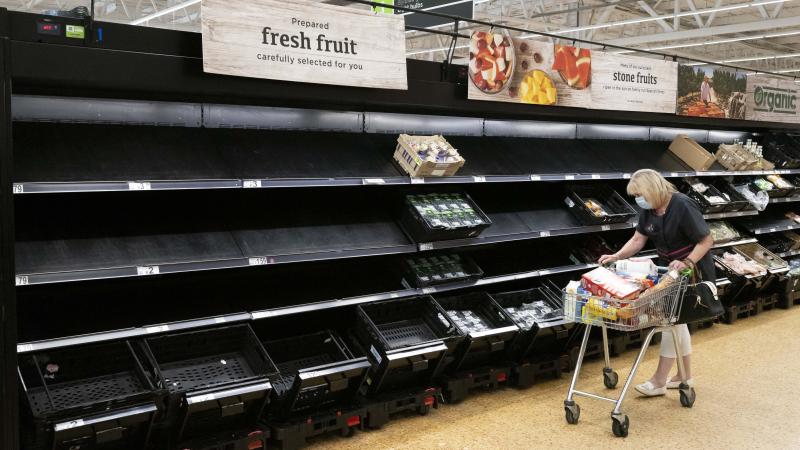Empty grocery store shelves, Cardiff, U.K., July 23, 2021