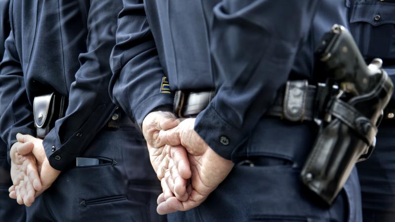 Policemen line up