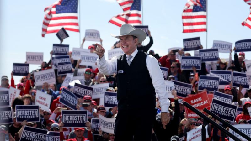 Nebraska gubernatorial candidate Charles Herbster speaks during a rally at the I-80 Speedway hosted by former President Donald Trump