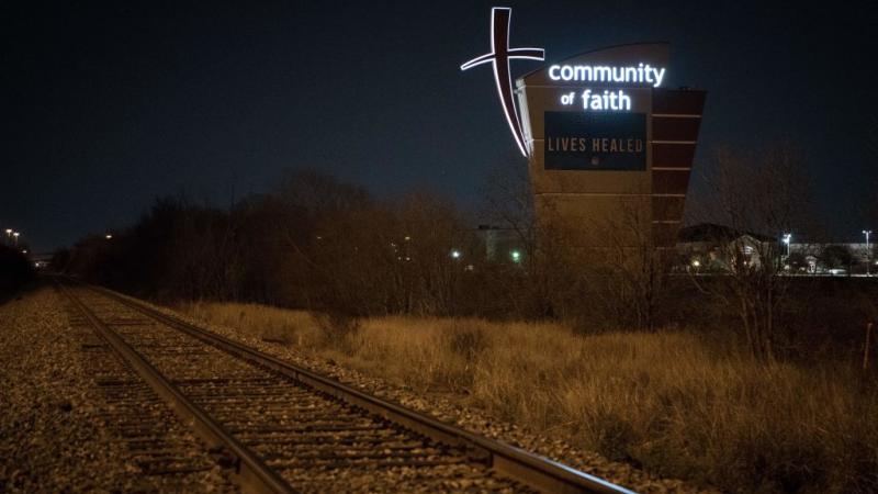 A sign at the front of the Community of Faith church, Houston, Tex., February 12, 2019