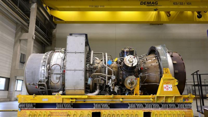 A turbine intended for Nord Stream, in Germany, Aug. 3