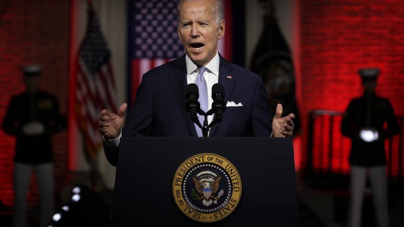 U.S. President Joe Biden delivers a primetime speech at Independence National Historical Park September 1, 2022 in Philadelphia, Pennsylvania.