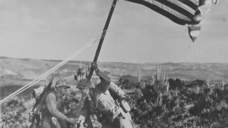 Marines, flag, Okinawa 1945