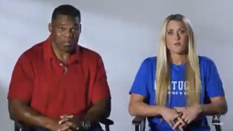 Herschel Walker and Riley Gaines in the campaign spot