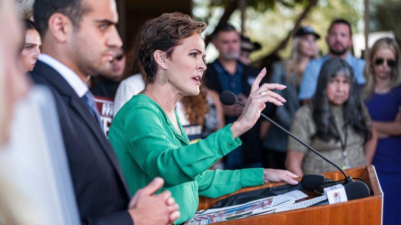 Republican candidate for governor of Arizona, Kari Lake, with Republican candidate for state attorney general, Abraham Hamadeh