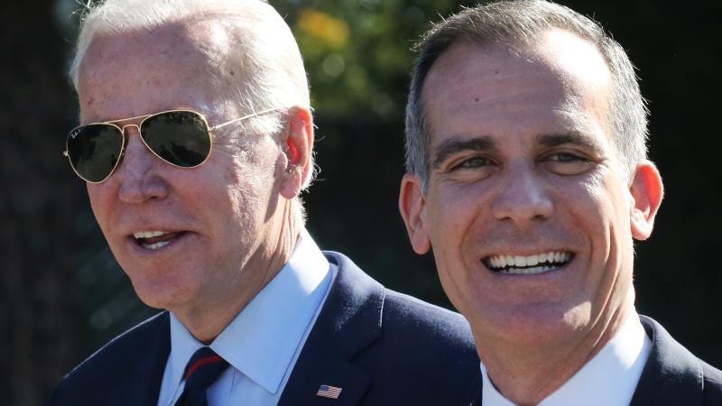 Joe Biden, Eric Garcetti, Jan. 10, 2020, Los Angeles