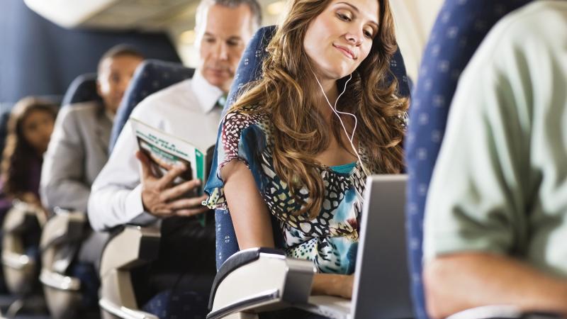 Plane passengers, stock photo