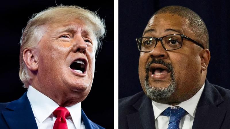 L: Donald Trump, CPAC 2022, R: Alvin Bragg, New York City, Sept. 8, 2022