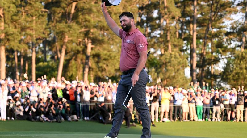 Jon Rahm celebrates winning Masters