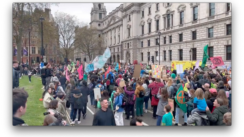 Climate protesters gather on Westminster Streets for Earth Day