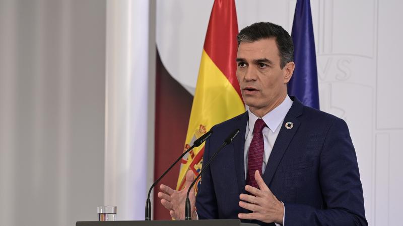 Spanish Prime Minister Pedro Sanchez delivers end-of-year address at Moncloa Palace on December 29, 2020 in Madrid, Spain.