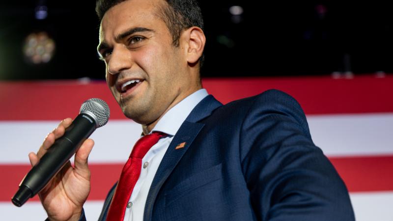 Republican attorney general candidate for Arizona Abraham Hamadeh speaks to supporters during a campaign event at the Whiskey Roads Restaurant & Bar on July 31, 2022 in Tucson, Arizona.