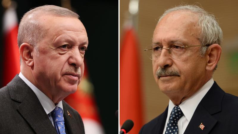 R: Recep Tayyip Erdogan, Ankara, Turkey, Feb. 28, 2022, L: Kemal Kilicdaroglu, Ankara, Turkey, April 16, 2017
