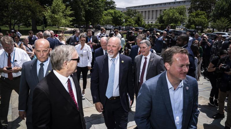 Washington, DC - May 30 : Rep. Chip Roy (R-Texas) and other House Freedom Caucus members depart after speaking at a press conference on the debt ceiling on Capitol Hill on Tuesday, May 30, 2023, in Washington, DC.