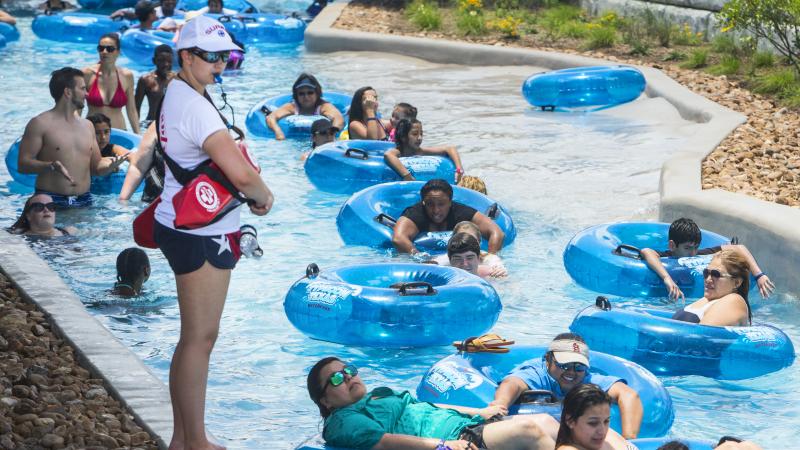 Lazy river, lifeguard, Typhoon Texas, Houston, May 28, 2016