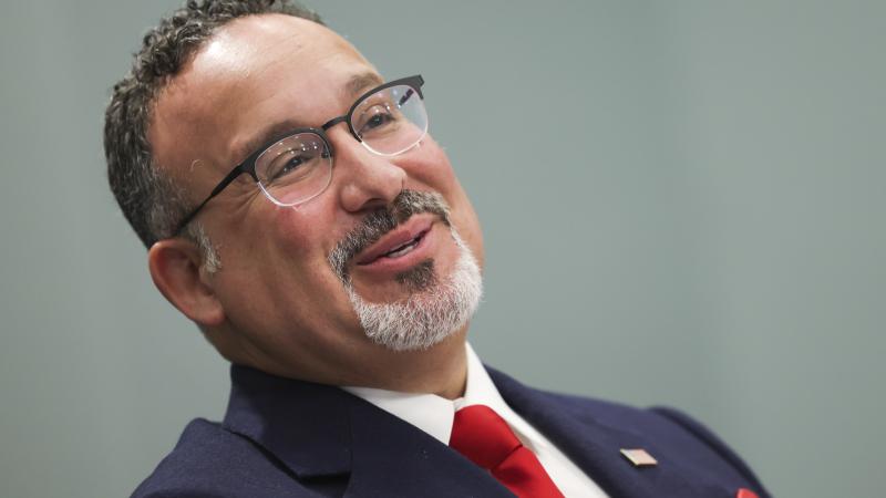 U.S. Education Secretary Miguel Cardona testifies before a House Labor, Health and Human Services, Education and Related Agencies Subcommittee hearing at the Rayburn House Office Building on April 28, 2022 in Washington, DC