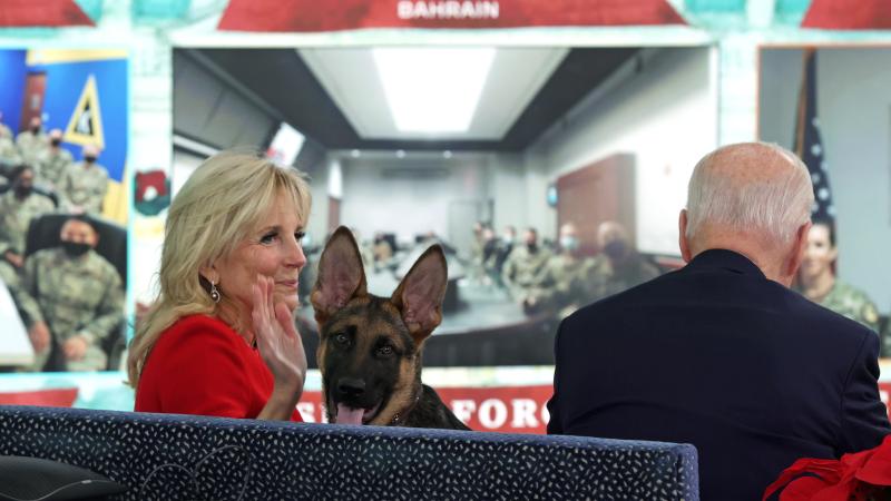 Jill Biden, Joe Biden, German shepherd Commander, Washington, D.C., Dec. 25, 2021